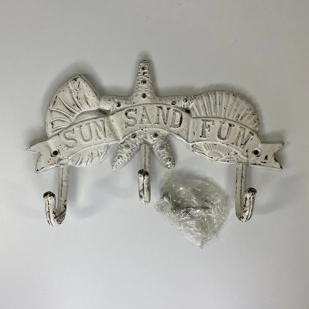 Beachy Cast Iron Key Hook Sun‎ Sand Fun Beach Shell Starfish Chippy Nautical